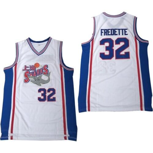 BG basketball jerseys shanghai shark 32 FREDETTE jersey Embroidery sewing Outdoor sportswear Hip-hop movie jersey white China