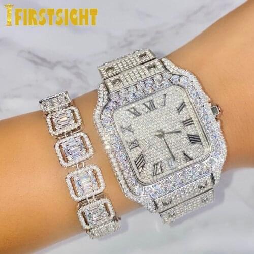 New 11mm Personality Baguette Bracelet Miami Cuban Chain Silver Color Iced Out Cubic Zirconia Bling Hip Hop Women Men Jewelry
