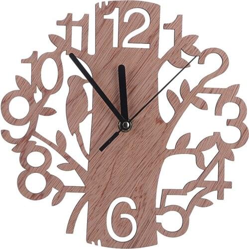 Simple Wooden Wall Clock Tree-shaped Retro Creative Low Energy Consumption 22cm Round Bedroom Home Decoration