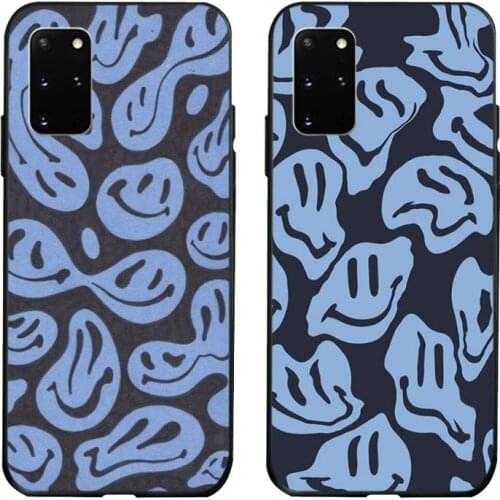 Blue Trippy Smiley Face Phone Case For Samsung Galaxy S21 Plus Ultra S20 FE M11 S8 S9 plus S10 5G lite 2020