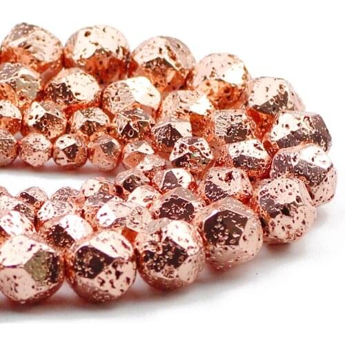 Rose Gold Faceted Round Natural Stone Volcanics Lava Spacers Loose Beads For Jewelry Making DIY Bracelet Accessories6/8/10/12mm