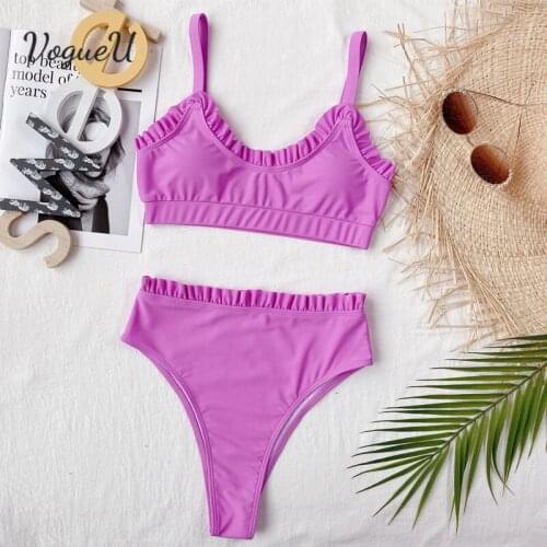 Two Piece Set Swimsuits Women Summer 2021 Solid Sexy Split Bikini Ladies High Waist Swimsuit Ruffle Beachwear Bathing Suits
