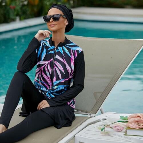 Conservative Print Spot Split Three-piece Swimwear Muslim Sets Hijab Burkini Muslim Swimwear Women