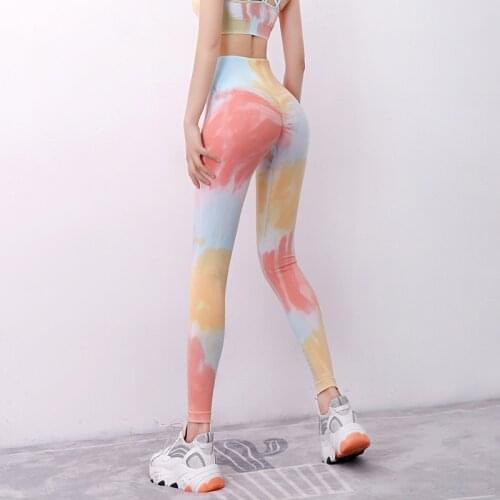 Tie Dye Leggings Yoga Scrunch Ruched Butt Lifting For Women Compression Booty Workout Sport Yoga Pants High Waist Tummy Control