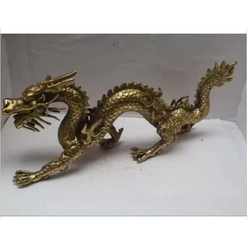 Copper Brass Exquisite Home Long 11 inch Metal crafts Home Decoration Chinese Brass Carved Dragon Statue dragon Sculpture
