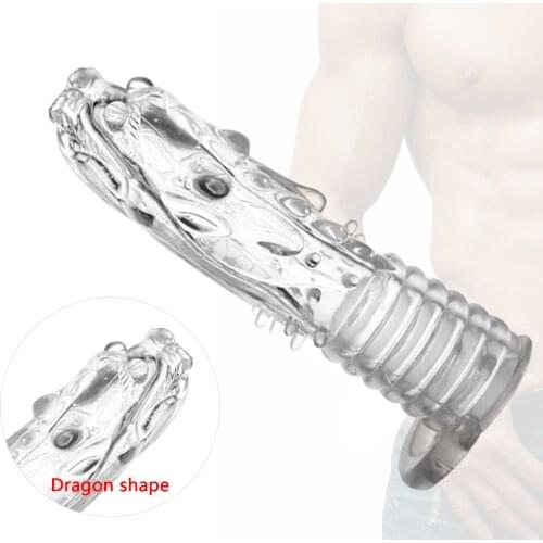 Reusable Penis Extender Condom Crystal Cock Rings Delay Lasting Extension Condom Penis Sleeve Condom For Men Sex Products