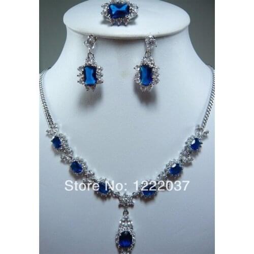Fashion Set Blue Crystal Necklace Earring Ring