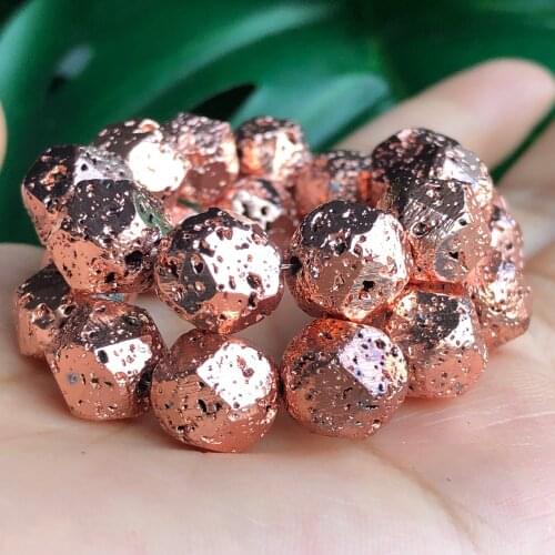 Natural Faceted Rose Gold Lava Hematite Volcanic Rock Stone Beads Loose Spacer Beads For Jewelry Making Diy Energy Bracelet 15