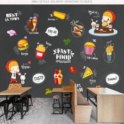 Custom 3D Non-Woven Wallpaper for Western food shop blackboard wallpaper Decorative Hand painted Modern Wallpapers 3d