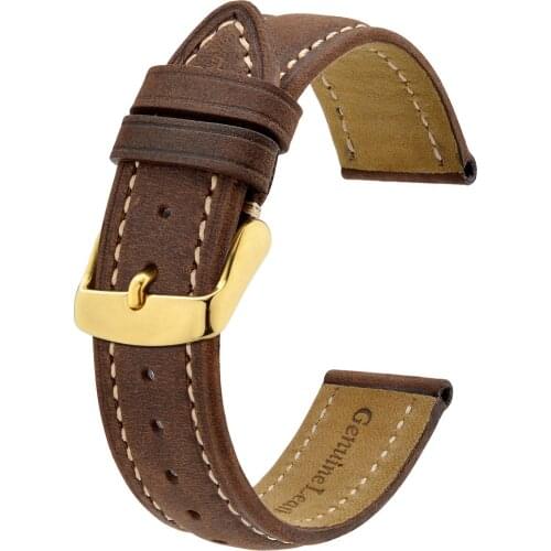 Anbeer Watch Band 18mm 20mm 22mm with Gold Buckle, Vintage Crazy Horse Leather Replacement Strap for Men and Women Luxury Style