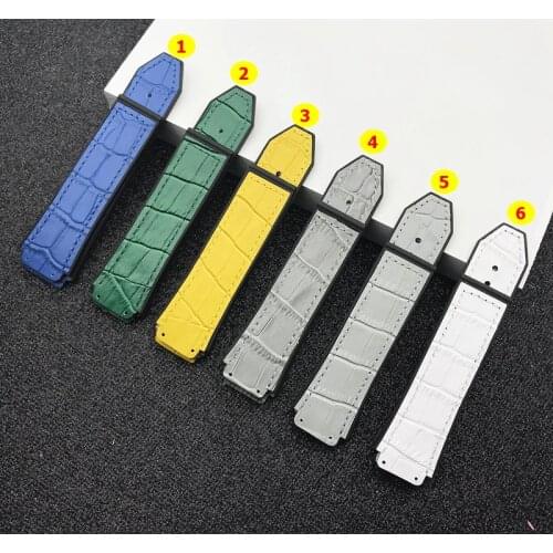 Green Blue Grey 25*19mm cow leather Rubber Watchband for Hublot strap for Big Bang belt Watch band butterfly Buckle hub logo on