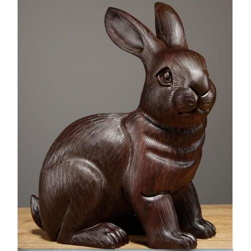 Black sandalwood carved rabbit put a solid wood Zinfu rabbit home living room hare decorated mahogany crafts