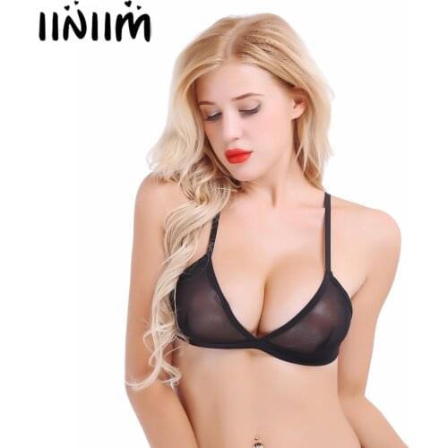 Iiniim Sexy Bralette Womens Intimate Lingerie Hot See Through Mesh Triangle Cups Bra Top Wire-free Micro Bustier Soft Sleepwear