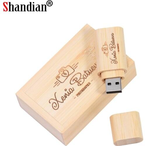 SHANDIAN High quality wooden USB with box USB flash drive pendrive 8GB 16GB 32GB 64GB memory stick usb (free custom logo)