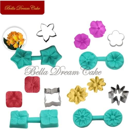4 Style Flower Petal Veiner Silicone Molds With Stainless Steel Cutter Mold Set Fondant DIY Handmade Mould Cake Decorating Tool