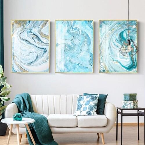 Nordic White Light Blue Canvas Painting Abstract Wall Art Picture for Living Room Big Cuadros Tableaux Big Gold Poster and Print