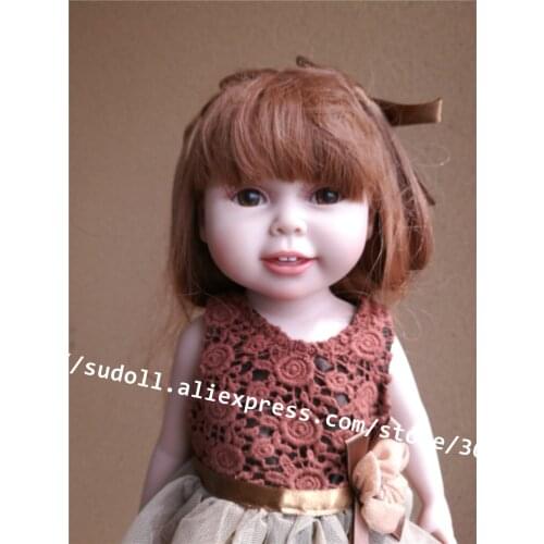 Sudoll 18inches American Doll Smile Girl Full Vinyl beautiful dolls education toy for children standing long hair reborn
