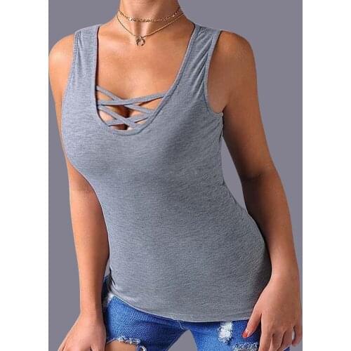 Sleeveless Solid Casual Top Bottoming Summer With Bandage Pullover Women Vest Slim Fit Sexy Tank