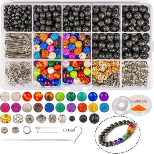 Volcanic Stone Colorful Chakra Beads Loose Beads 8mm Alloy Spacers DIY Handmade Jewelry Beaded Accessories