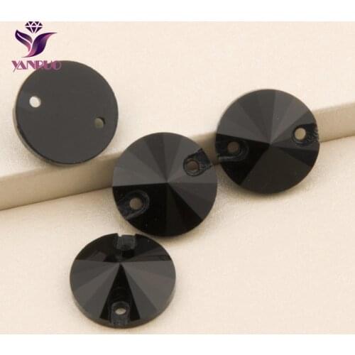 YANRUO 3200 Rivoli Black Sew on Rhinestones Black Jet Glass Beads Stones Rhinestone Appliques For Wedding Dress