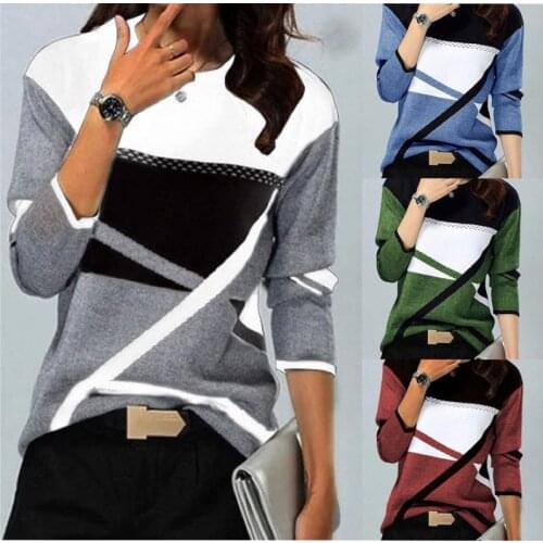 2021 Fall/Winter New Fashion Ladies Tops Contrasting Color Positioning Printing Round Neck Long Sleeve T-Shirt Women Clothing