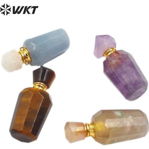 WT-P1485 WKT Natural Stone Perfume Bottle Pendant With Gold Electroplated Double Hoop Romantic Pendant Brass Fashion Pendant