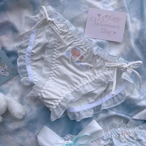 Blue Pink Underwear for Women Lingerie Seamless Panties Briefs Sweet Cute Lolita Panty Ruffles Embroidery Thongs Underpants New