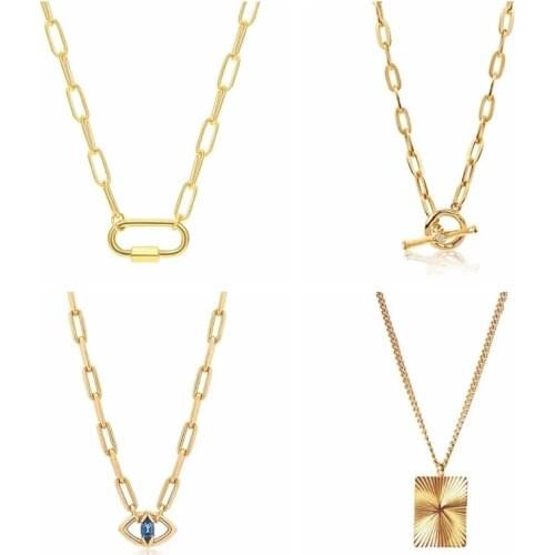 GS 925 Sterling Silver OT Buckle Pendant Necklaces For Women Luxury Evil Eye Charm Big Thick Chain Necklace Choker Jewelry