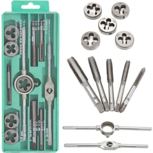 12pcs/set Multifunction NC Screw Tap & Die Set External Thread Cutting Tapping Hand Tool Kit Thread Screwdriver with M6 M7 M8 M1