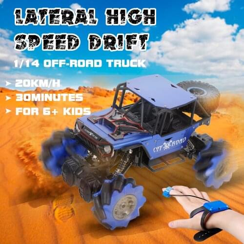 2.4Ghz 4WD RC Car Stunt Car Rotating Drift Watch Gesture Sensor Alloy Body 1/14 Scale Off Road Trucks for Boy Birthday Gift