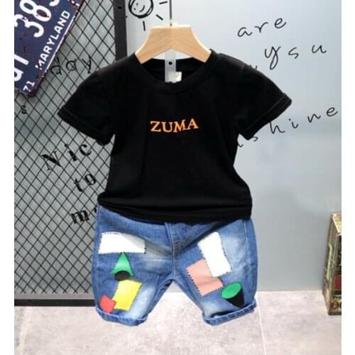 Baby boy clothes short-sleeved T-shirt + shorts jeans 2pcs sport suit baby clothing set boys infant clothing bebe