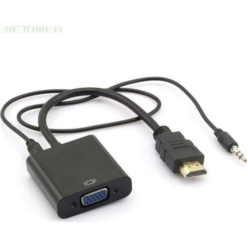 30pcs/lot High Quality Portable 3.5 Audio Socket To R + L HDMI Male to VGA Converter Adapter With Audio USB Cable 1080P for PC