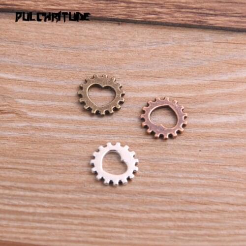 30PCS 12mm Small Size Three Color Metal Alloy Machinery Heart Gear Pendant Jewelry Charm Jewelry Gear Findings