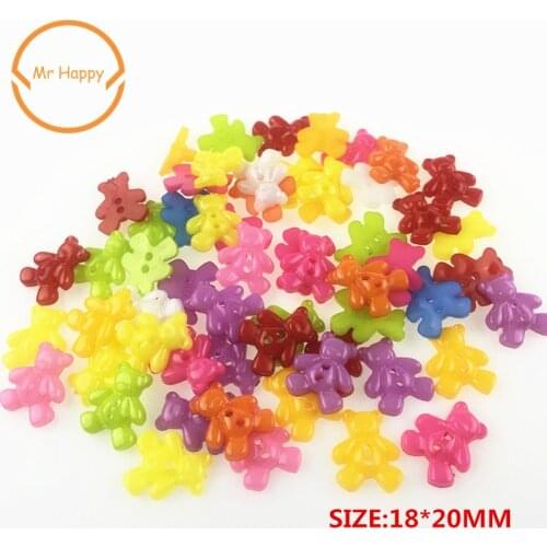 50PCs Bear Shape Mixed Colors Resin Buttons for Sewing or Scrapbooking Garment Accessories