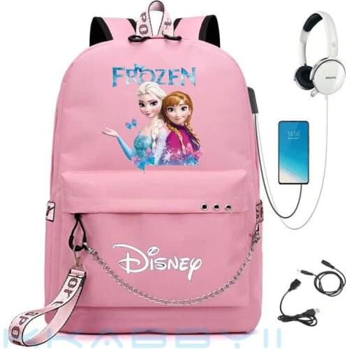 Frozen Large School Bags for Teenage Girls Usb Charging Backpack Women Book Bag Big High School Bag Youth Leisure College