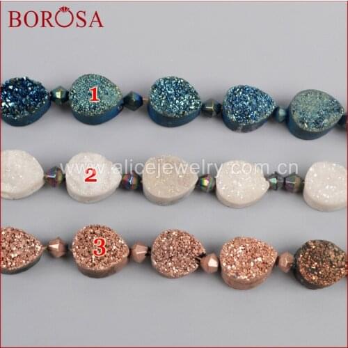 BOROSA 16inch Teardrop Rainbow Natural Titanium Geode Druzy Loose Bead Stone Druzy Drusy Free Shipping LS009