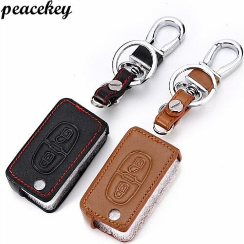 Peacekey Genuine Leather Car Key Case Cover For Peugeot 107 206 207 208 306 307 308 407 408 508 RCZ,For Citroen C2 C3 C4 C5