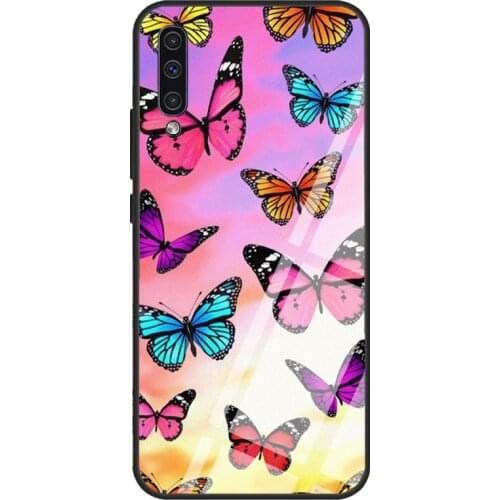 Antonio Garza Colorful Butterfly Patterns Tempered Glass Case For Samsung A52 A12 A32 A42 A72 A31 A51 A71 A40 A50 A70 A20e A21S