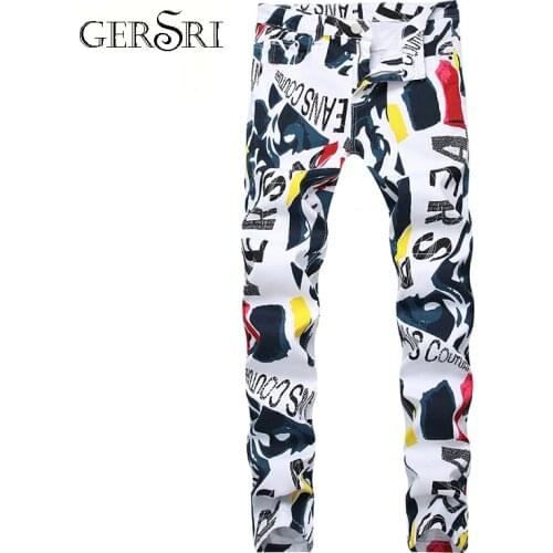 Gersri New Young Men Jeans Pantalon Hombre Jean Color Printed Skinny Jeans Design Nightclubs Singers Slim Pants Male
