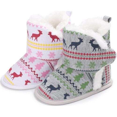 E&Bainel Baby Winter Boots Shoes Retro Printing Deer Snow Infant Floor Super Warm Slip On Soft Baby Booties For Christmas