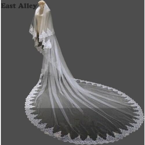 White Ivory 2 Layers Wedding Veil Lace Edge Chapel Length Bridal Accessories Veils With Comb