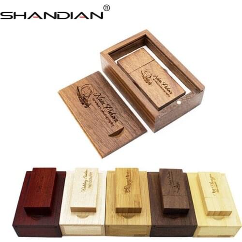 SHANDIAN free custom logo Wooden usb+box flash drive Memory stick 4GB 8GB 16GB 32GB 64GB pendrive LOGO for Photography wedding