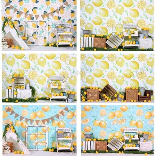 Photography Backdrop Lemons Wooden Frame Background Children Kids Baby Spring Fruits Girl Photo Booth Background Photocall Shoot