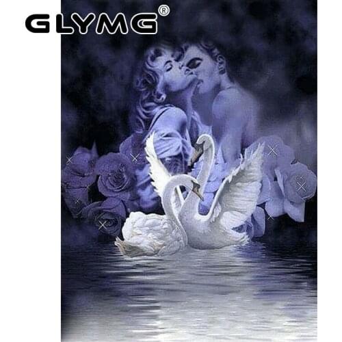 GLymg Diy Diamond Painting Cross Stitch Swan Lovers Full Square Diamond Diamond Embroidery Married Art Painting Vertical Version
