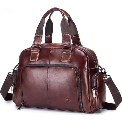 Leather mens single shoulder messenger handbag head layer cowhide large capacity diagonal travel briefcase bag
