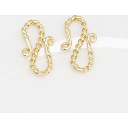 10PCS 10*18MM 24K Gold Color Brass S Shape Necklaces Bracelets Clasps High Quality for Diy Jewelry Making Findings Accessories