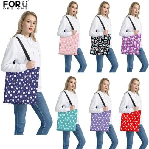 FORUDESIGNS 2021 Hot Cartoon Nurse Shopping Women Linen Tote Bags Casual Folding Reusable Canvas Handbags Ladies Shopper Bolsas
