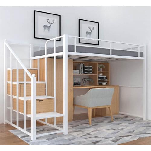 Nordic Metal Bed Space Saving Student Dormitory Bunk Bed Sturdy Frame Easy Assembly Metal Loft Bunk Bed With GuardRail Ladder