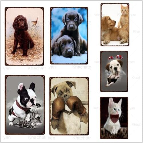 Cute Dog Metal Sign Pet Cat Home Decor Tin Plate Decoracion Salon Casa Bulldog Wall Iron Poster Brand Metal Sheet Room Decor