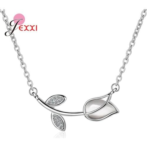 Cute Sweet Rose Flower Pendant Necklace for Women Girl Cubic Zircon Necklace Fashion Party Gifts 925 Sterling Silver Jewelry
